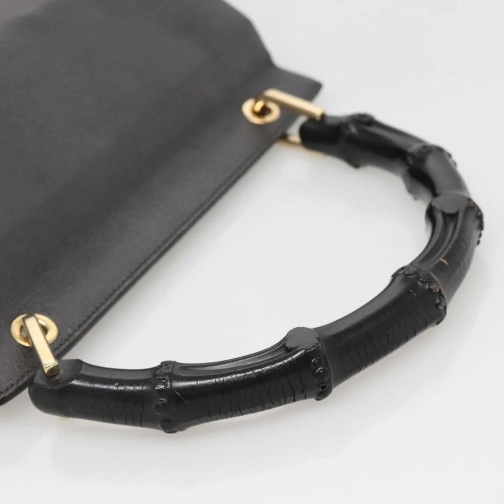 GUCCI Bamboo Hand Bag Leather Gold Charcoal gray Auth - Picture 8 of 16